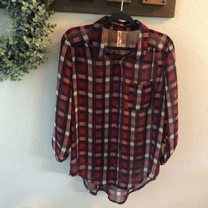 Plaid sheer button up